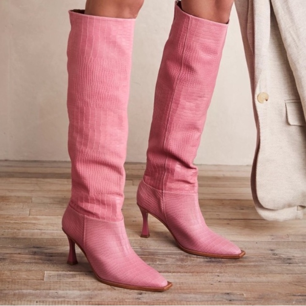 Free People x Vicenza Friday Fever Textured Croc Heel Knee High Tall Boots
